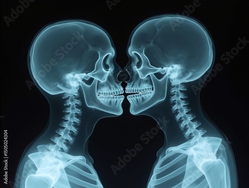 X RAY Skeleton Couple in love and kiss