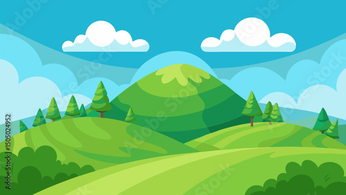 Serene Green Hills Landscape. Breathtaking Countryside View