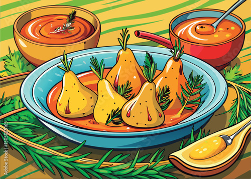 Delicious pears in a savory sauce.