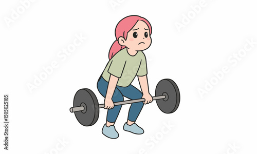 cute woman weightlifter cartoon illustration
