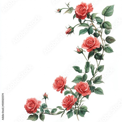 crimson rose vine botanical illustration