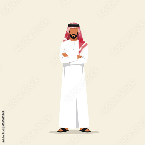 Man Standing with Arms Crossed Wearing Traditional Arabian Clothing Attire