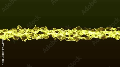 Technological futuristic yellow dot wave flow background. Wave drawing of lines. Abstract wave on yellow gradient background.