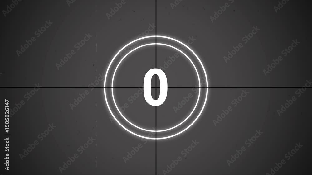 5 seconds countdown timer animation retro projector style from 5 to 0, Retro vintage style countdown from ten to zero (retro projector style)Old retro wipe rolling effect. grain and 