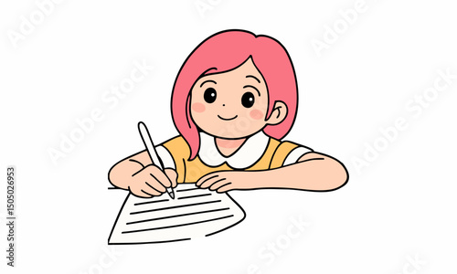 cute girl studying cartoon illustration