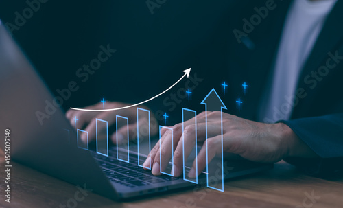 Obraz na płótnie 2025 Business growth, boost up business or success concept, Business growth, investment profit increase, growing sales and revenue, progress or development concept, arrow graph future growth plan w salonie
