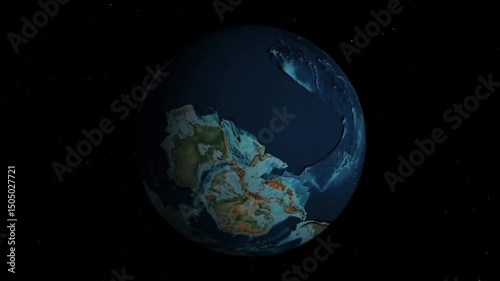 Rotating 3D Earth - View of the Southern Pole 6000 Years Ago, Space Background