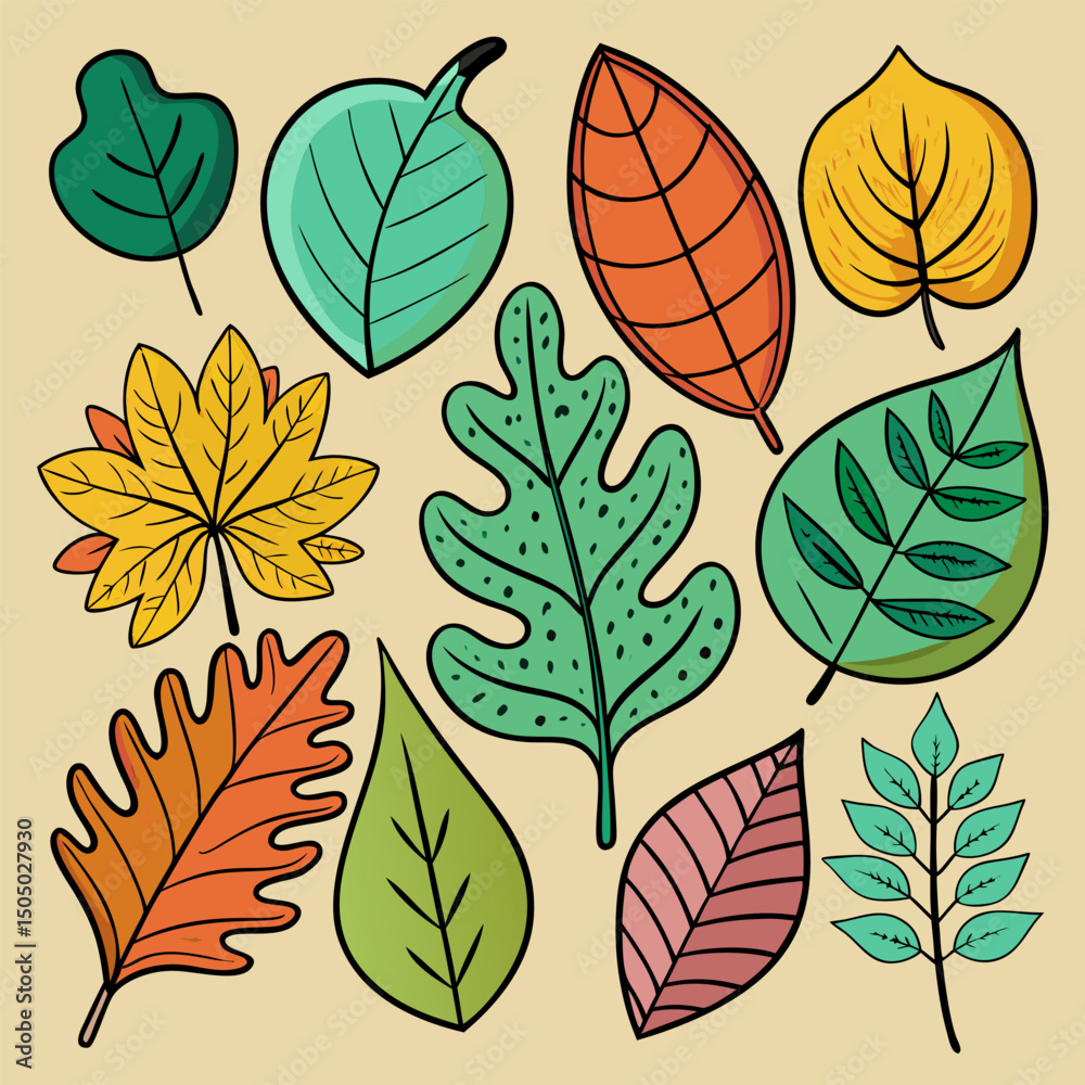 Fototapeta premium Vibrant Autumn Leaves. A Colorful Collection of Fall Foliage Illustrations