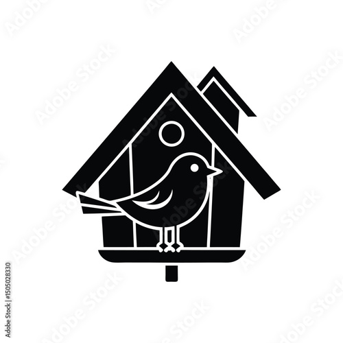 Cute birdhouse logo vector illustration isolated on white background