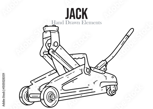 Black and white Car Jack hand drawn sketch, outline, vector shape, easy to edit, Workshop tools