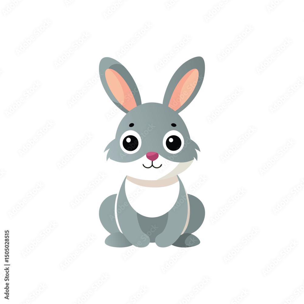 Fototapeta premium Flat and Minimal cute cartoon rabbit logo vector illustration isolated on white background