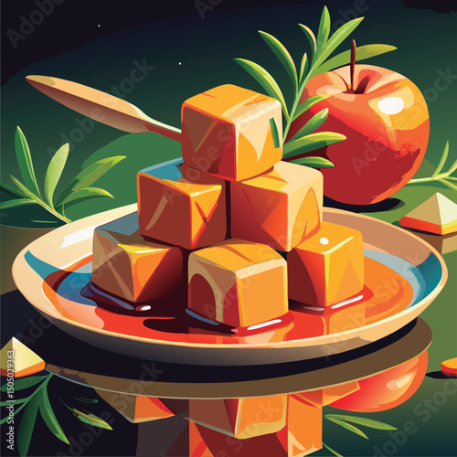 Sweet cubes. drizzled in syrup.