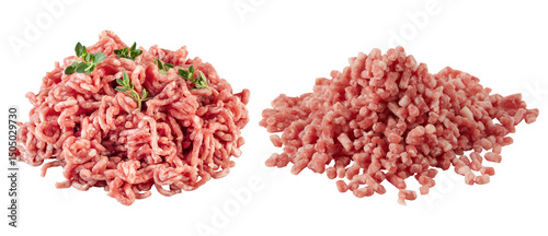 Photos Small fresh minced pork cubes cut out isolated transparent background