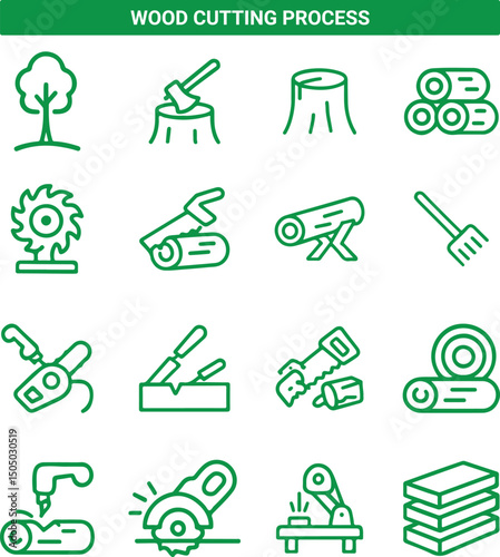 Wood Cutting Process Icons