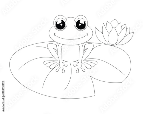 Printable Cute Frog Coloring Page for Kids Calm Frog Sitting on Leaf
