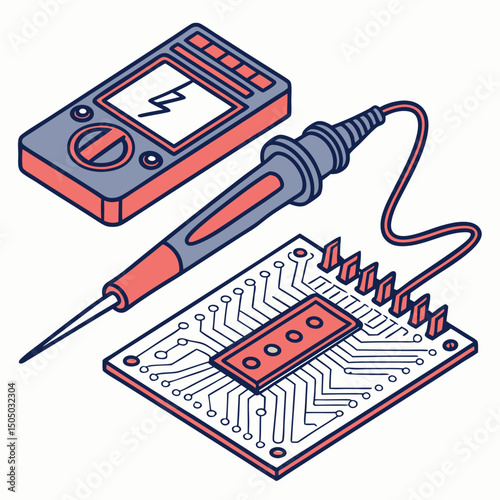 Vector illustration of diagnostic scan of circuit board, isolated on white background
