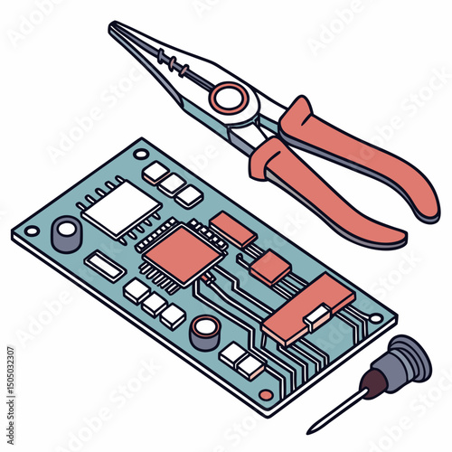 Vector illustration of diagnostic scan of circuit board, isolated on white background