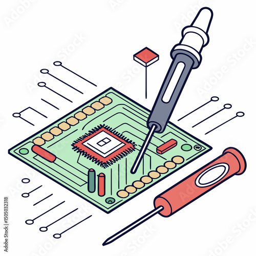 Vector illustration of diagnostic scan of circuit board, isolated on white background