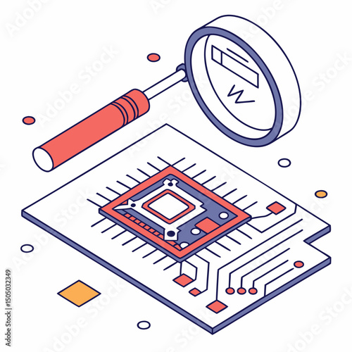 Vector illustration of diagnostic scan of circuit board, isolated on white background