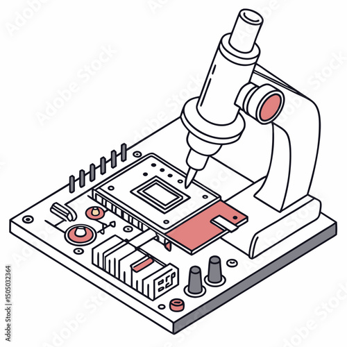 Vector illustration of diagnostic scan of circuit board, isolated on white background