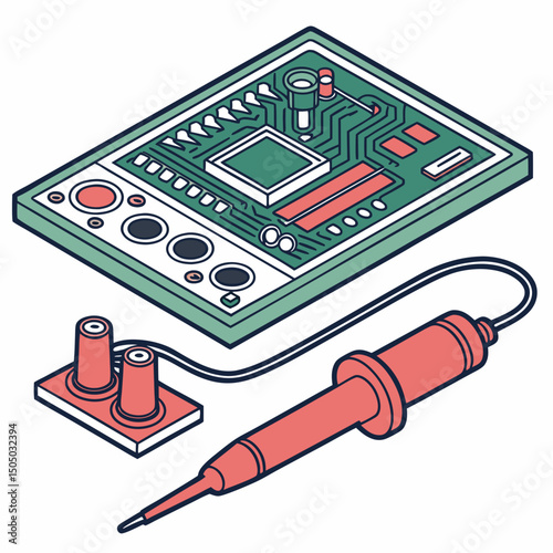 Vector illustration of diagnostic scan of circuit board, isolated on white background