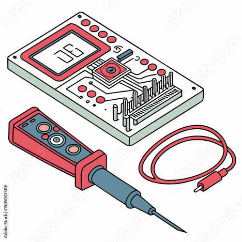 Vector illustration of diagnostic scan of circuit board, isolated on white background