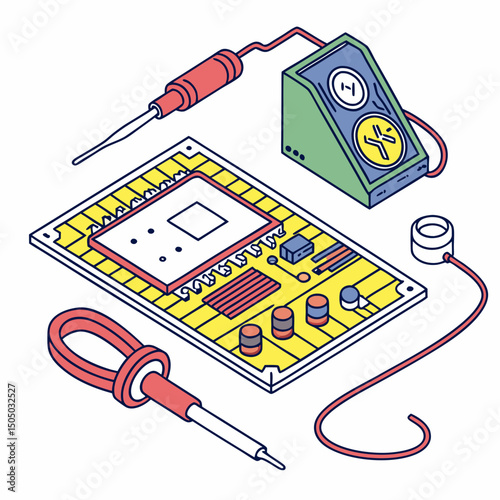 Vector illustration of diagnostic scan of circuit board, isolated on white background