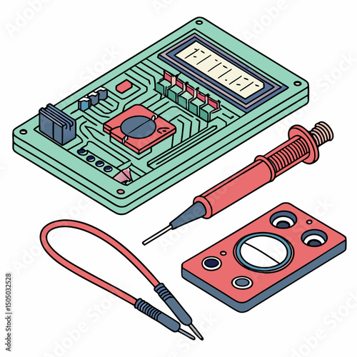 Vector illustration of diagnostic scan of circuit board, isolated on white background