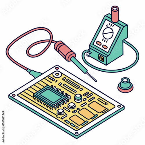 Vector illustration of diagnostic scan of circuit board, isolated on white background