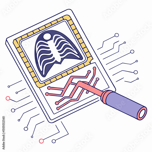 Vector illustration of diagnostic scan of circuit board, isolated on white background