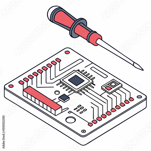 Vector illustration of diagnostic scan of circuit board, isolated on white background