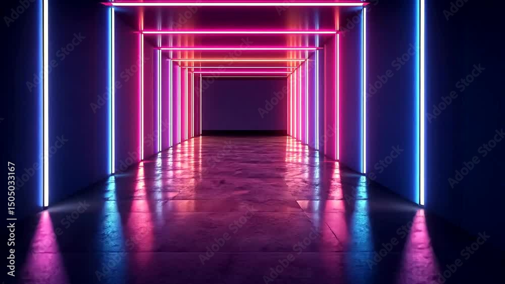 Neon tunnel with vibrant colors.