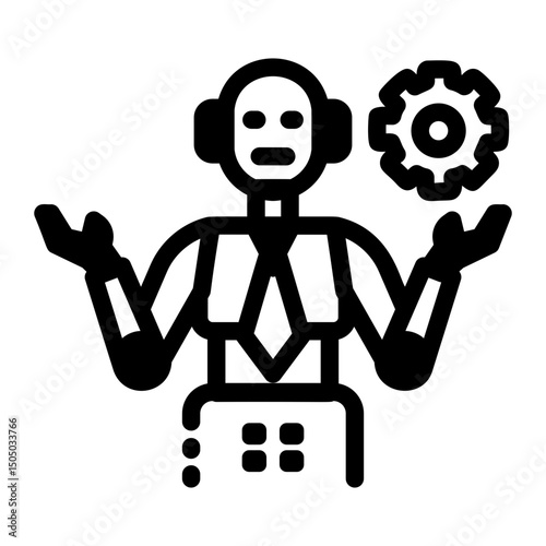 A glyph style icon showing a business robot 
