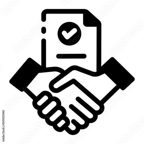 Glyph icon showing a contract agreement 
