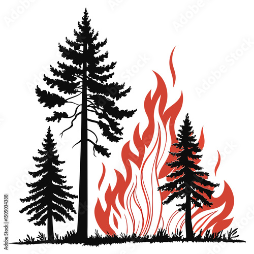 pine trees are burning in a forest fire forest fire transparent background