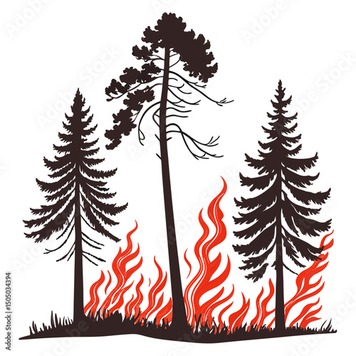 pine trees are burning in a forest fire forest fire transparent background
