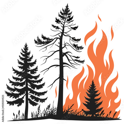 pine trees are burning in a forest fire forest fire transparent background