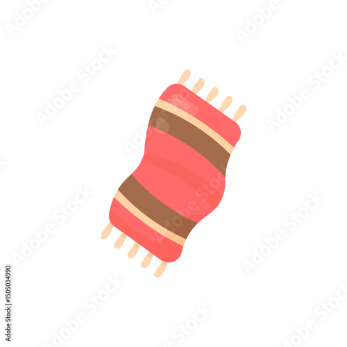  Colorful red and orange Vector striped beach towel with fringe ends, viewed from above. Fun summer hand drawn illustration