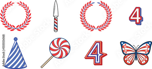 A festive vector set of american patriotic elements for the celebration of the 4th of july