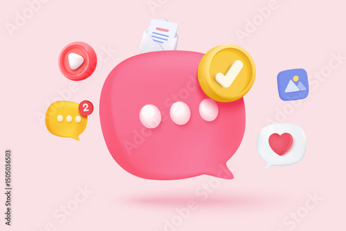 3D speech bubbles symbol on social media icon isolated on pastel background. Comments thread mention or user reply sign with social media. 3d speech bubbles icon vector with shadow render illustration
