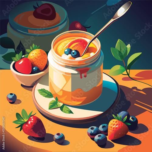 Delicious fruit parfait in a jar.