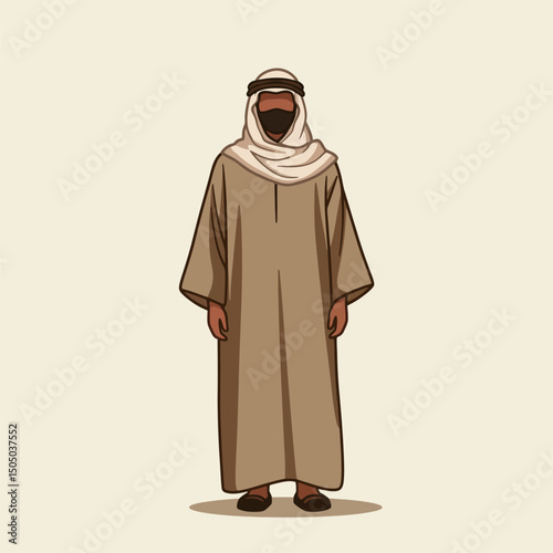 Standing Man in Traditional Arab Clothing with Neutral Background