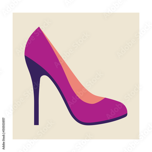 Stylish purple high heel pump shoe graphic illustration on a neutral background