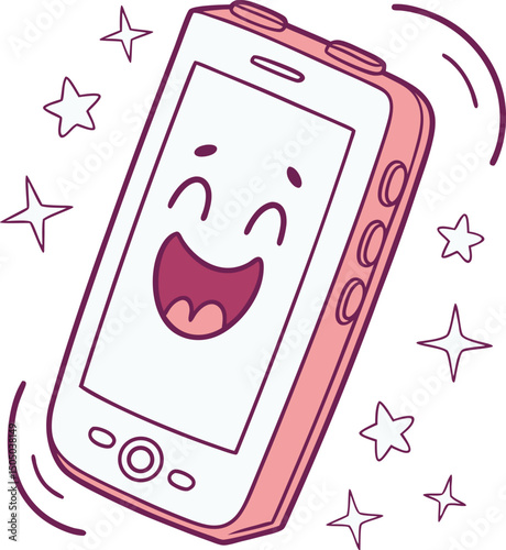 happy laughing smartphone cartoon character illustration