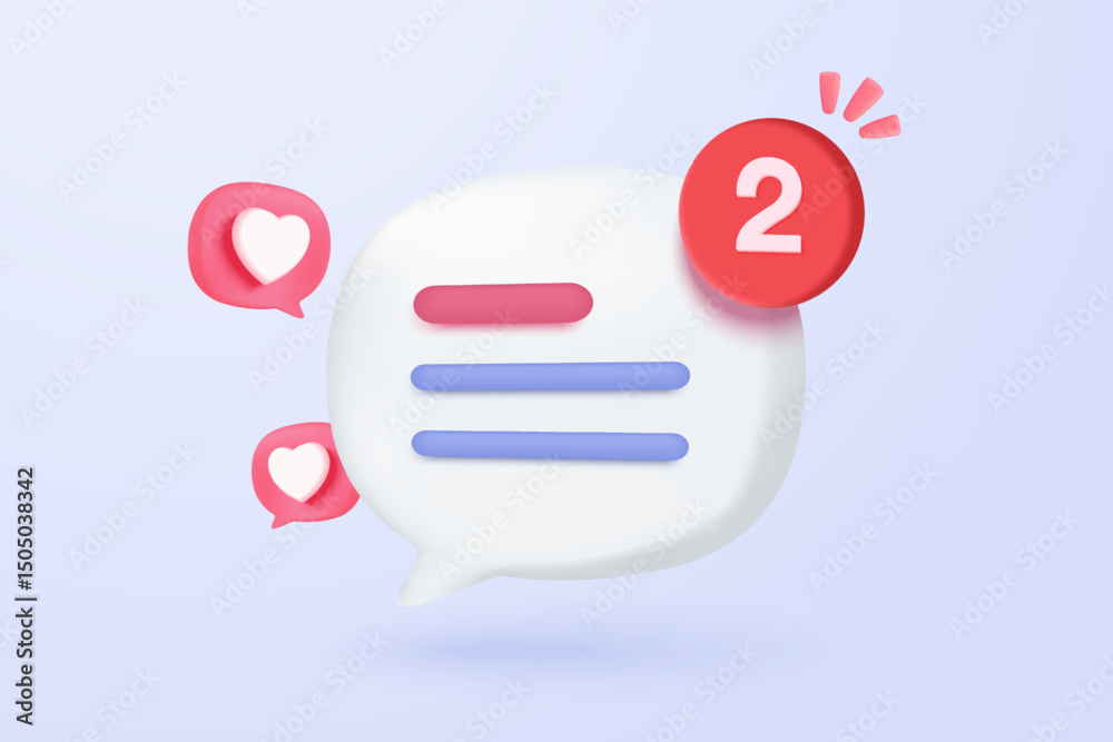 3D speech bubbles symbol on social media icon isolated on pastel background. Comments thread mention or user reply sign with social media. 3d speech bubbles icon vector with shadow render illustration