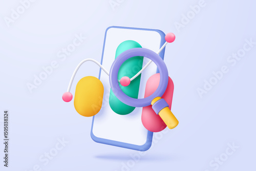 3D stock trading graph with mobile phone. Sell and buy money cash and exchange with finance business concept, earning investment. 3d bank trading vector icon for investment render illustration