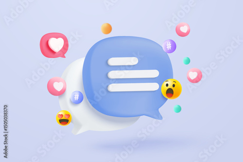 3D speech bubbles symbol on social media icon isolated on pastel background. Comments thread mention or user reply sign with social media. 3d speech bubbles icon vector with shadow render illustration
