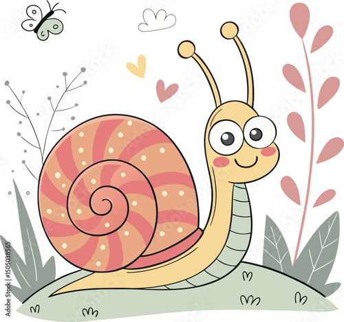 cute cartoon snail illustration kids nature garden