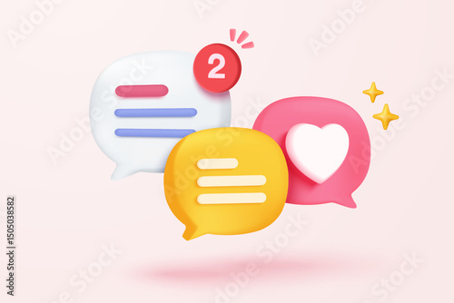 3D speech bubbles symbol on social media icon isolated on pastel background. Comments thread mention or user reply sign with social media. 3d speech bubbles icon vector with shadow render illustration