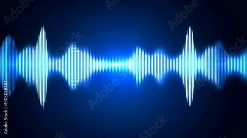 Luminescent waveform pattern pulses rhythmically with radiating energy in a vibrant blue against a dark backdrop, creating dynamic visual effect